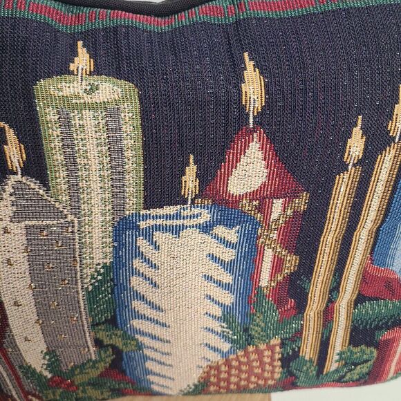 Vintage Winter Christmas Tapestry Pillow Candles Rectangular Metallic 15x11 - Picture 3 of 7